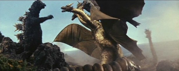 Godzilla contra Ghidorah, el dragón de tres cabezas.