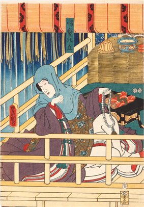 Kunisada (Toyokuni III), "La monja Narukami", de la obra "Kumo no Uwasa Onna narukami" (1853).