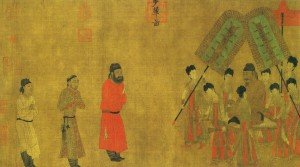 Ilustración 1: Emperador Taizong recibiendo en su corte a Ludongzan, embajador del Tíbet.