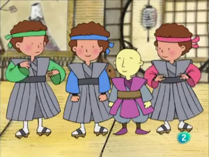 Las tres mellizas reciben el rango de samuráis tras haber ayudado a los Siete a defender la aldea. 