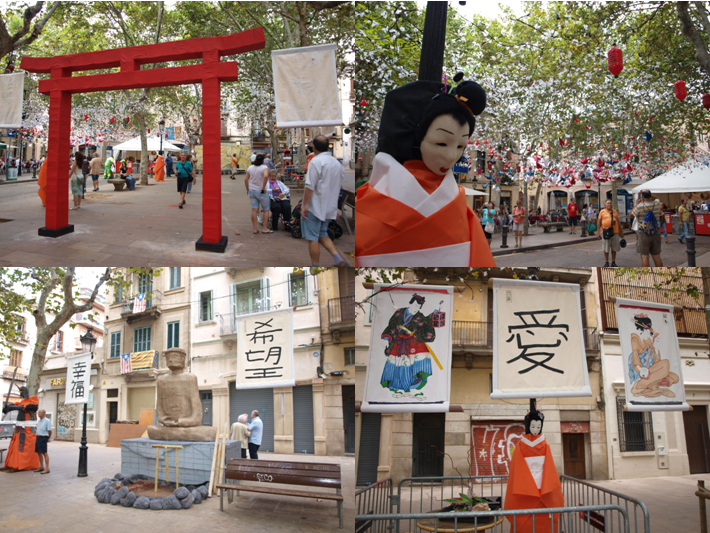 Detalles de Rovira 2014: el torii, geishas, el daibutsu y los kakemono.