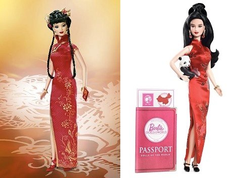 A la izquierda, Barbie Chinese New Year (2005) y a la derecha, Chinese Barbie (2012), dos representaciones con bastantes rasgos en común.