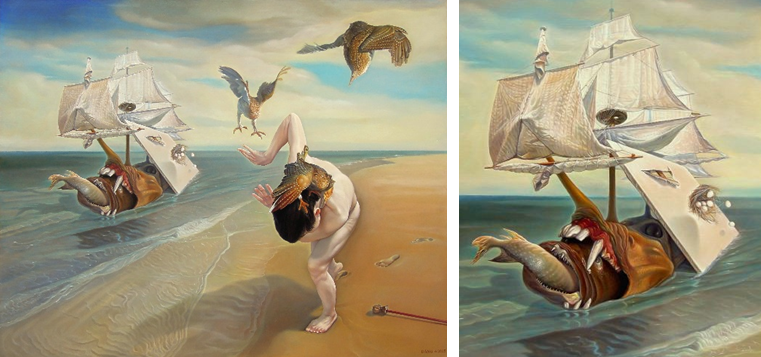 Los pájaros sin cabeza (The headless birds, 2015) y detalle.