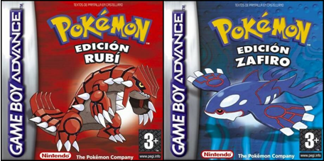 Carátulas de las ediciones Pokémon Rubí y Zafiro.
