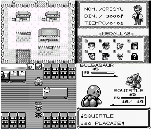 Capturas de pantalla de las ediciones Rojo y Azul de Pokémon para Game Boy.