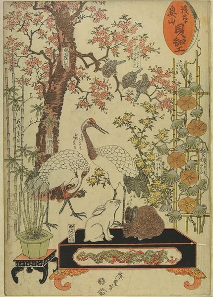 Utagawa Hiroshige. Grullas y conejos.