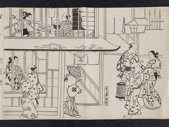 Escena en Yoshiwara, de la serie sin título sobre la visita a Yoshiwara, de Okumura Masanobu (1686-1764?)