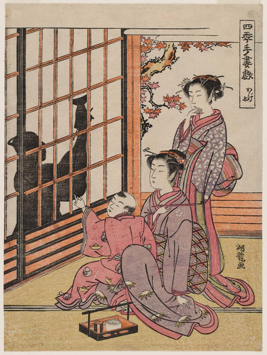 Kage-e o pinturas de sombras, de la serie Trucos de las manos, perteneciente a las Cuatro Estaciones, de Koryusai Isoda (1735-1790?)