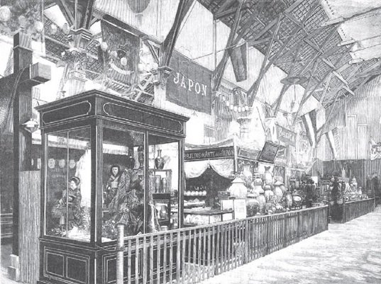Vista general de la Instalación de Japón en el Palacio de la Industria de la Exposición Universal de Barcelona de 1888