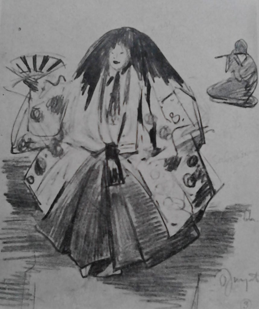 Detalle de una representación teatral, dibujada por Junyent. 