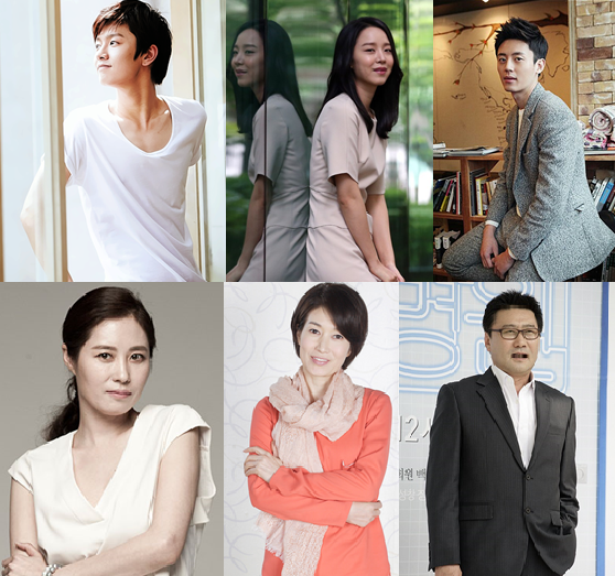 Por orden, de derecha a izquierda, Shin Won Ho, Shin Hye Sun, Lee Ji Hoon, Moon So Ri, Nah Young Hee y Choi Jung Woo.