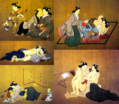 Ejemplo de un álbum de shunga: Historias de samuráis, Miyagawa Chôshun (1683-1753), hacia 1750.
