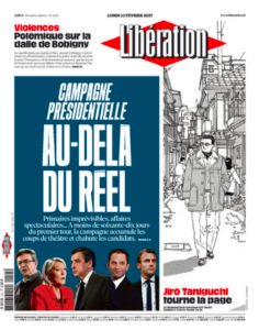Portada del diario francés Libération el 13 de febrero de 2017, dos días después de conocerse el fallecimiento de Jirô Taniguchi.