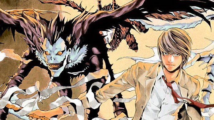 Imagen del manga Death Note en la que aparecen a escala el protagonista Light Yagami y el shinigami Ryuk